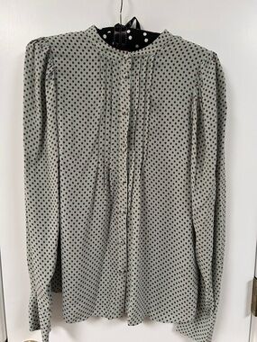 Boden Mint Green Blouse with Burgundy Polka Dots